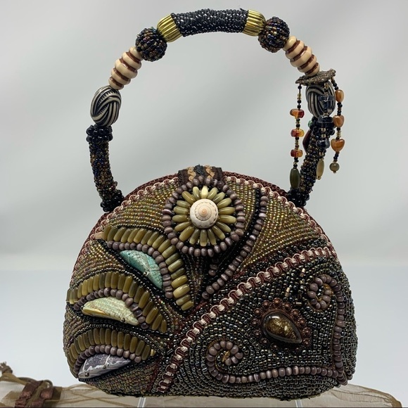 Beaded Boho Bag Evening Handbag Seashells Stones - Picture 1 of 9